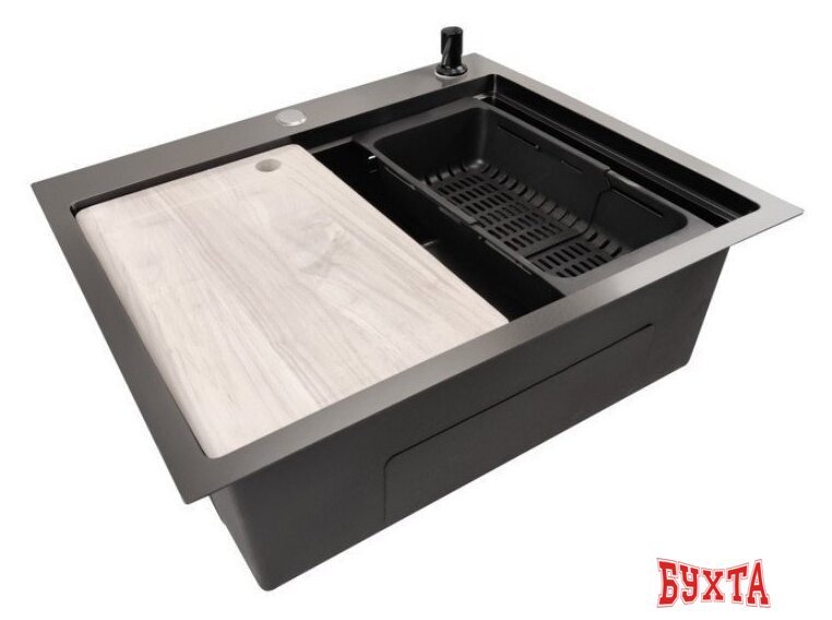 Кухонная мойка Stellar S5550NB-A-D (нано черный, с доской) 3