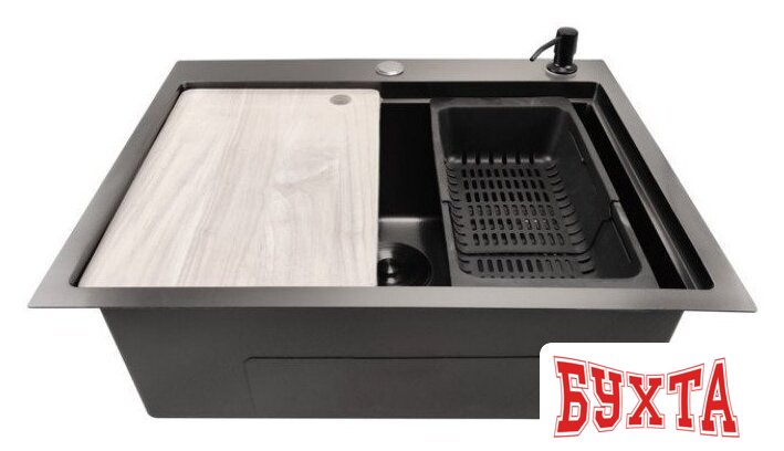 Кухонная мойка Stellar S5550NB-A-D (нано черный, с доской) 4