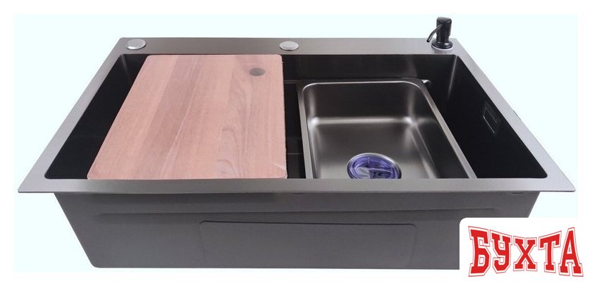 Кухонная мойка Stellar S7045NB-A (нано черный, c доской) 3