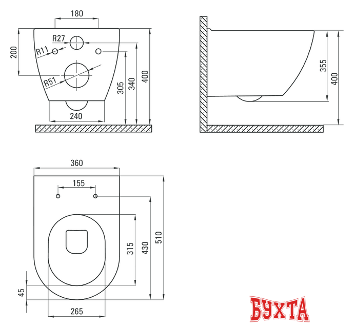 Унитаз подвесной Deante Peonia CDE 6ZPW (без сиденья) 4