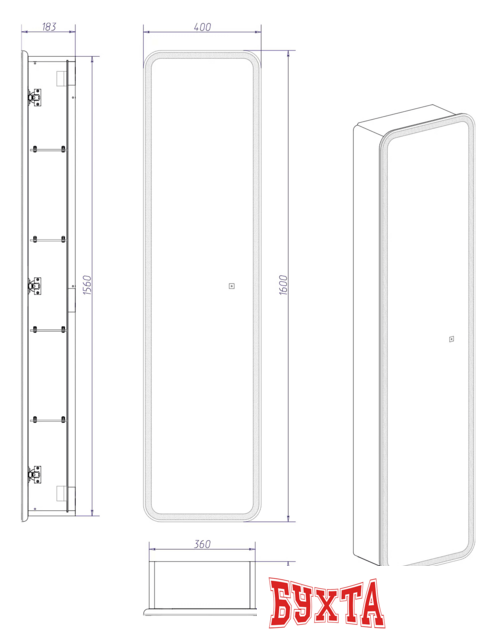 Мебель для ванных комнат Континент Шкаф-пенал Lorenzo Led 40х160 5