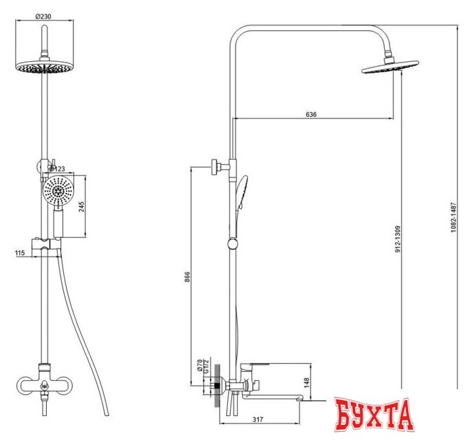 Душевая система Potato P35274-7 5