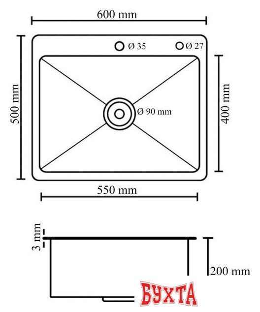 Кухонная мойка Diadonna S6050-2 3