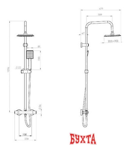 Душевая система Deante Neo Joko Square NBJ 051T 2