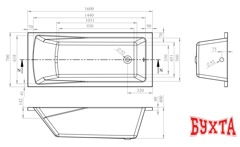 Ванна Lavinia Boho One 160x70 37010060 4