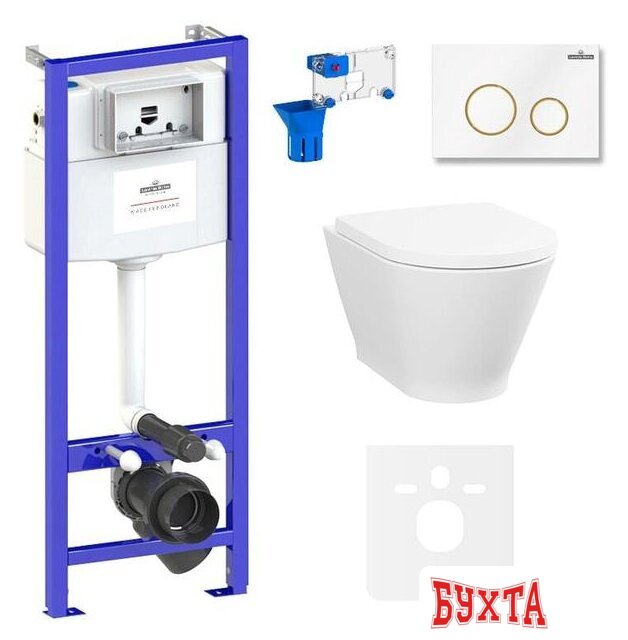 Унитаз подвесной Lavinia Boho Relfix Elegant Rimless 7 в 1 87561112 (белый/золотой пластик)