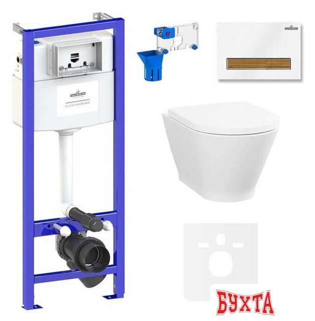 Унитаз подвесной Lavinia Boho Relfix Elegant Rimless 7 в 1 87561105 (белый/дерево пластик)