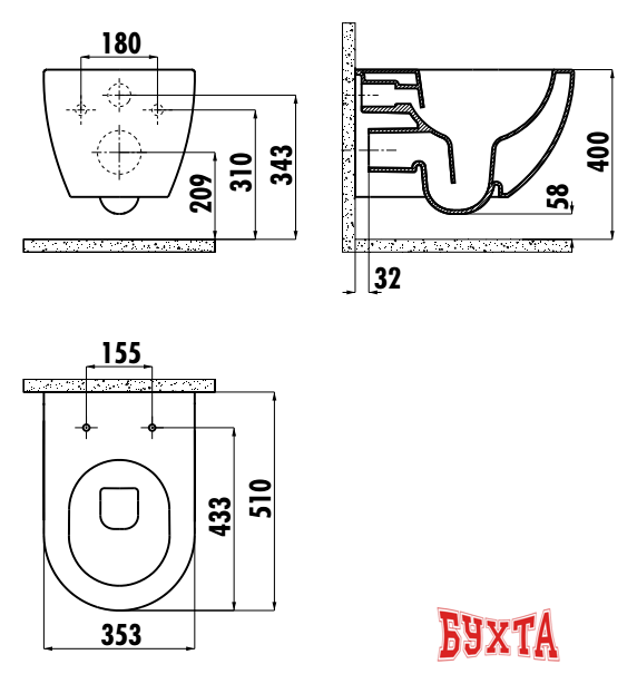 Унитаз подвесной Creavit Free FE322-11CB00E-0000 (без сиденья) 2
