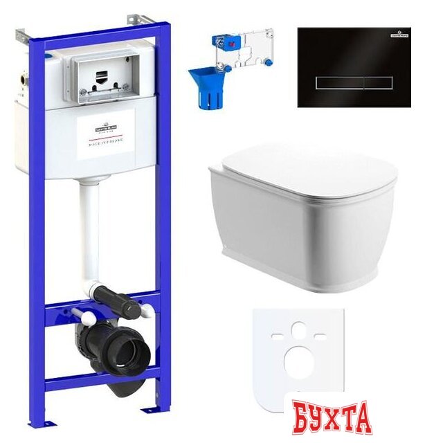 Унитаз подвесной Lavinia Boho Relfix Bell Pro Rimless 7 в 1 87040046 (черное стекло)