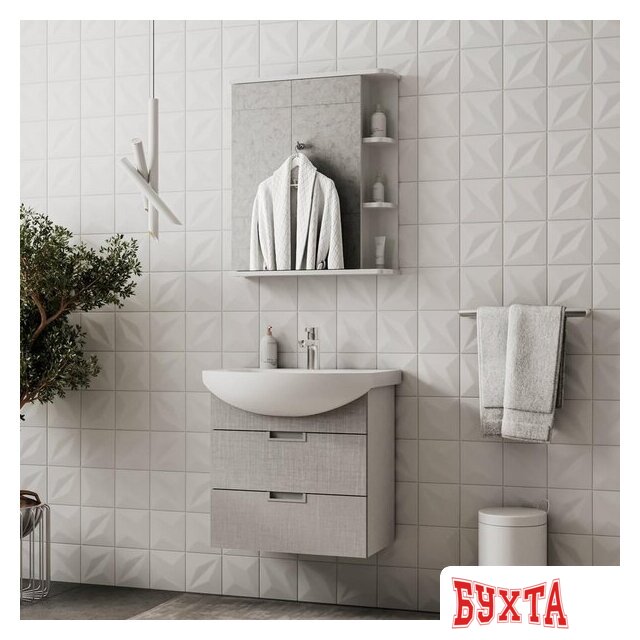 Мебель для ванных комнат Volna Тумба с умывальником Vario Sf 70.2Y Балтика + Балтика 70 (лен, подвесная) 4