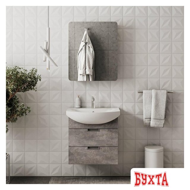 Мебель для ванных комнат Volna Тумба с умывальником Vario Z 70.2Y Балтика + Балтика 70 (бетон, подвесная) 3