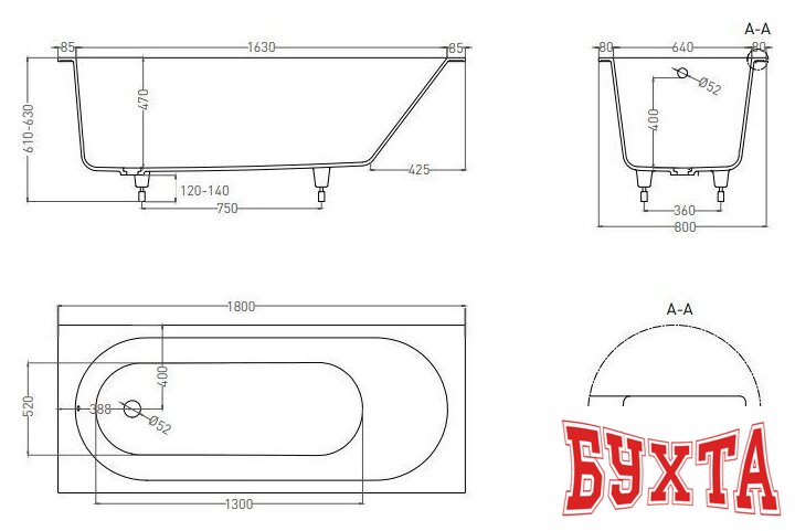 Ванна LoveForm Lofo 180x80 Gelcoat UM12312 (белый глянцевый) 5