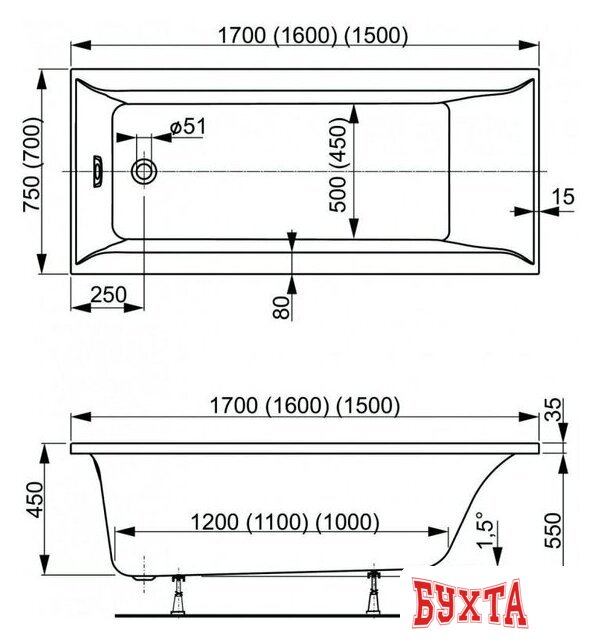 Ванна VagnerPlast Veronela 150x70 4