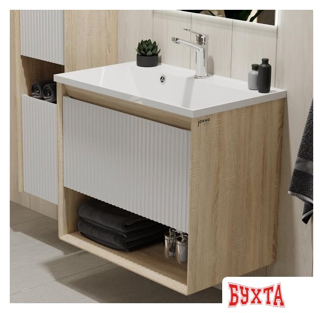 Мебель для ванных комнат Jorno Тумба под умывальник Tossony 70 Toss.01.70/P/SS-W/JR (cонома светлая/белый)