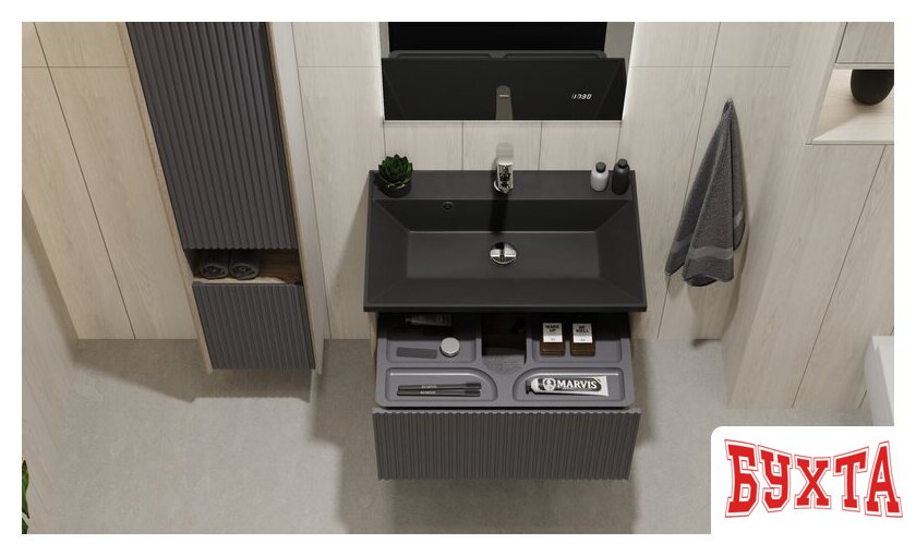 Мебель для ванных комнат Jorno Тумба под умывальник Tossony 70 Toss.01.70/P/DS-A/JR (дуб самдал/антрацит) 2