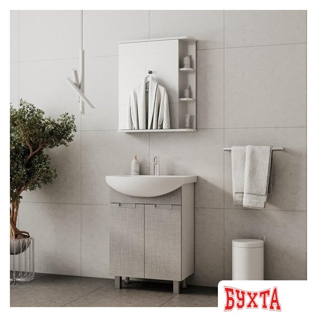 Мебель для ванных комнат Volna Тумба с умывальником Vario Sf 50.2D Рива + Рива 50 (лен, напольная)