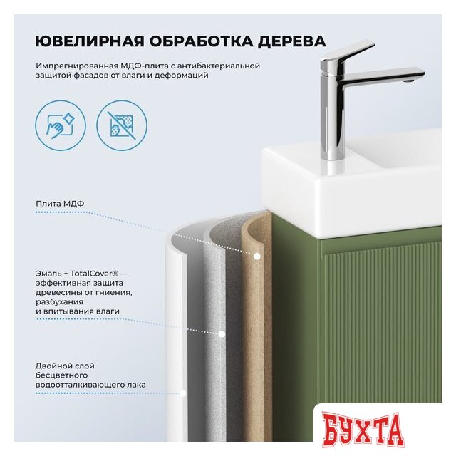 Мебель для ванных комнат Wellsee Тумба под умывальник 2 в 1 WC Area 221805002 (тумба/матовый зеленый, раковина/глянцевый белый, без ножек) 5