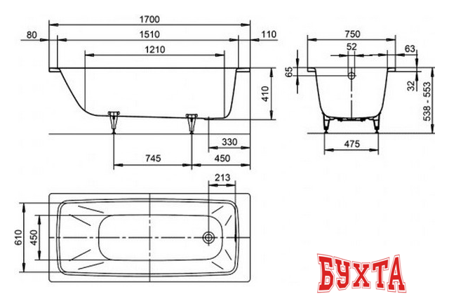 Ванна Kaldewei Cayono 170x75 275000013001 4
