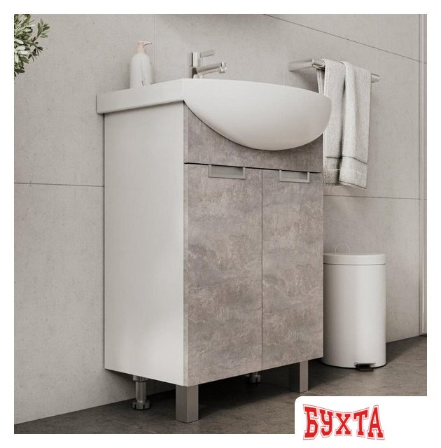 Мебель для ванных комнат Volna Тумба под умывальник Vario Z.60.2D Балтика (бетон, напольная) 5