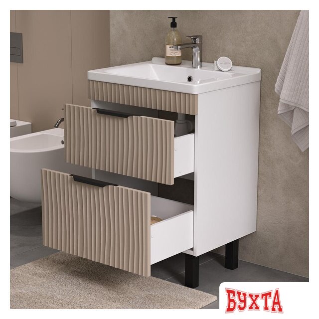 Мебель для ванных комнат Volna Тумба под умывальник Lotty 60.2Y Миранда (латте, напольная) 5