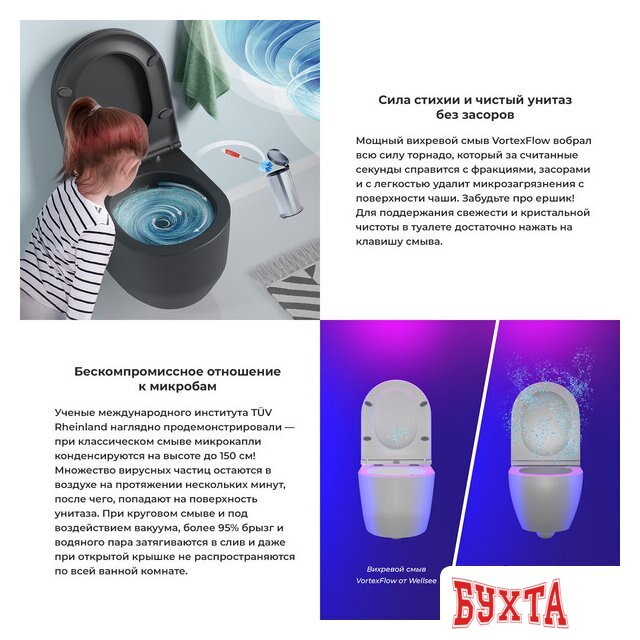 Унитаз подвесной Wellsee Croquis RimFree 182613001 (чаша, пневмокрышка, матовый черный) 4