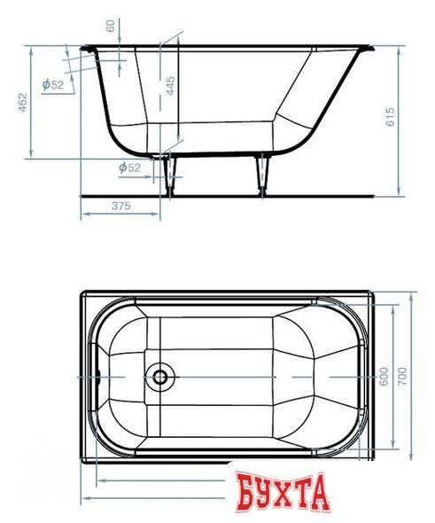 Ванна Универсал Каприз 120x70 (с ножками) 3