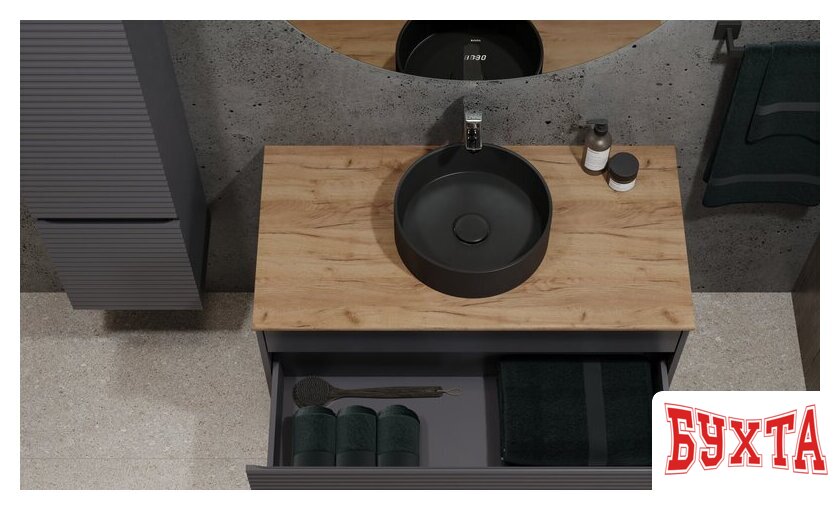 Мебель для ванных комнат Jorno Тумба под умывальник Cossety 100 Coss.01.100/P/A-DZ/JR (антрацит/дуб крафт золотой) 4