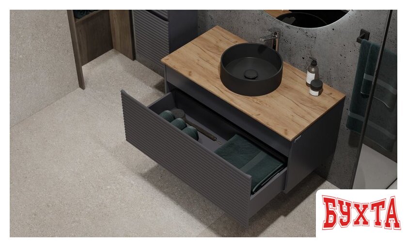 Мебель для ванных комнат Jorno Тумба под умывальник Cossety 100 Coss.01.100/P/A-DZ/JR (антрацит/дуб крафт золотой) 5