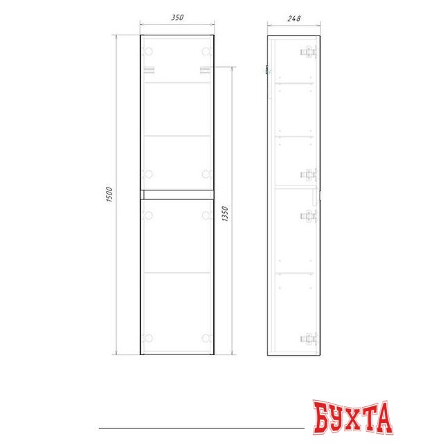Мебель для ванных комнат Aqwella Шкаф-пенал для ванной Geometria GE0535WM (подвесной, белый) 4