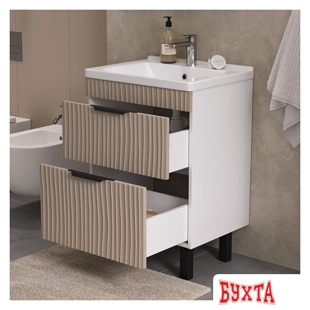 Мебель для ванных комнат Volna Тумба под умывальник Lotty 70.2Y Миранда (латте, напольная) 5