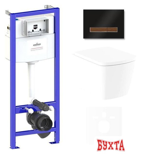 Унитаз подвесной Lavinia Boho Relfix Aveo Rimless 6 в 1 75110246 (черный/темное дерево стекло) 1