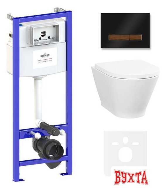 Унитаз подвесной Lavinia Boho Relfix Elegant Rimless 6 в 1 87561078 (черный/дерево стекло) 1