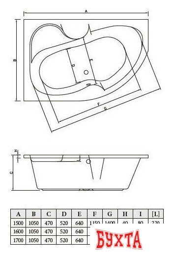 Ванна Bonito Home Arizona 150x105 L BH-AR-102-150L/Su+BH-AR-150L (с ножками и экраном) 3