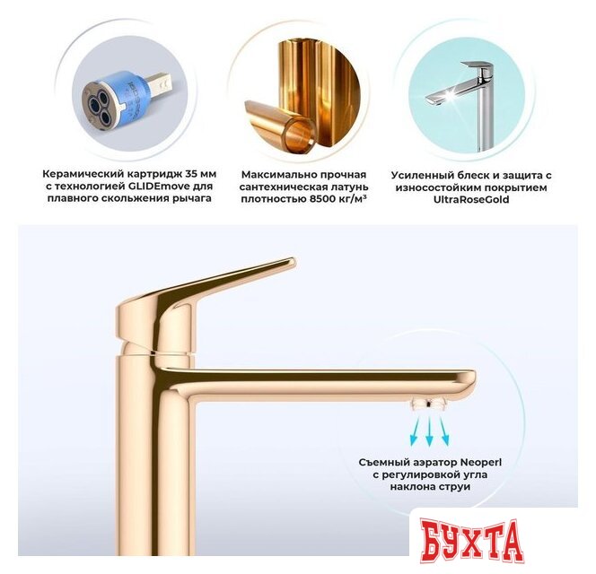 Смеситель Wellsee ICON! for life 182304000 (розовое золото) 2