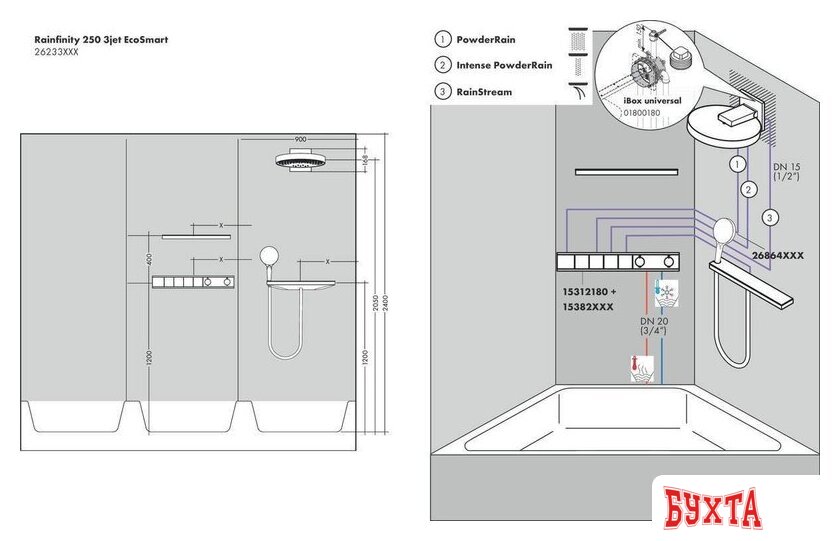 Верхний душ Hansgrohe Rainfinity 250 3jet EcoSmart 26233000 (хром) 2