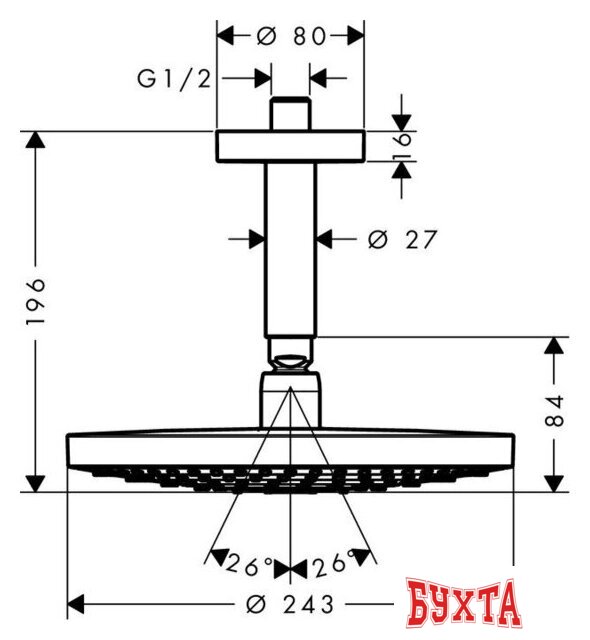 Верхний душ Hansgrohe Raindance Select S 240 2jet EcoSmart 26469000 4