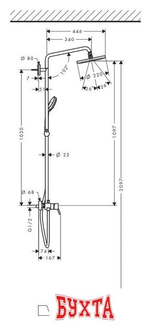 Душевая система Hansgrohe Croma 220 Showerpipe (27222000) 3