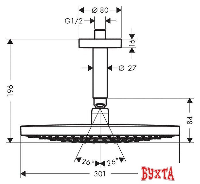 Верхний душ Hansgrohe Raindance Select S 300 2jet [27337400] 2