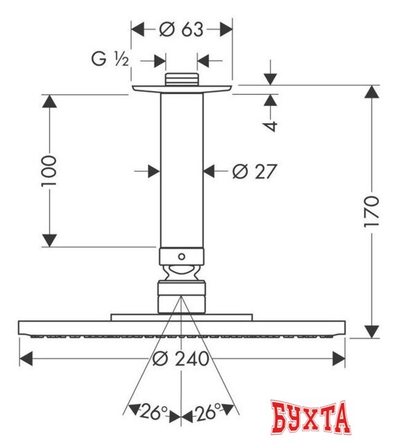 Верхний душ Hansgrohe Raindance S 240 Air 1jet EcoSmart 27463000 2