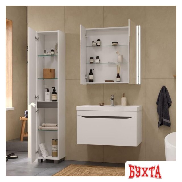 Мебель для ванных комнат Volna Шкаф с зеркалом для ванной Prime LED 80 4