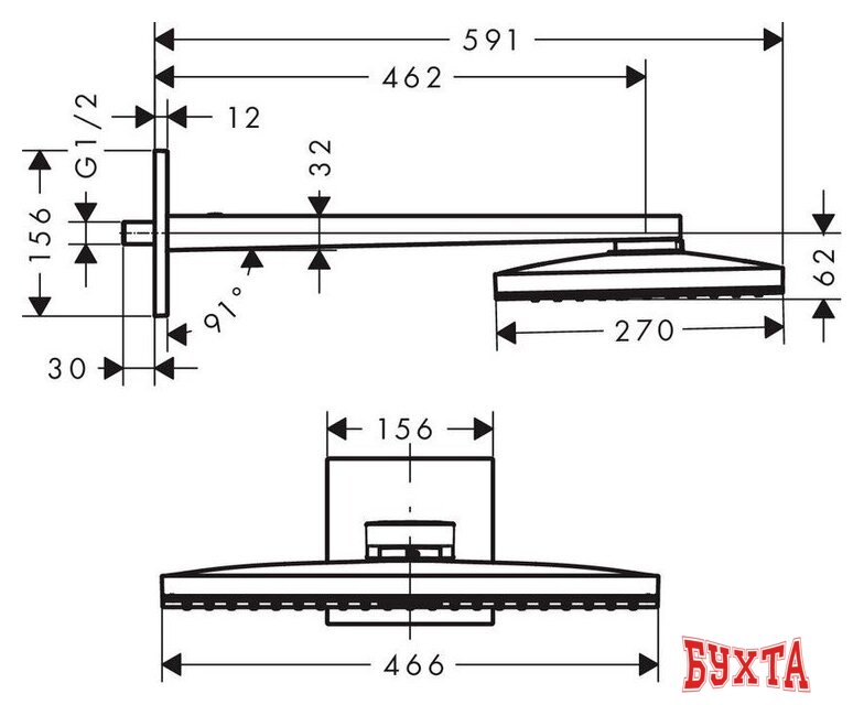 Верхний душ Hansgrohe Rainmaker Select 460 1jet 24003400 (белый/хром) 4