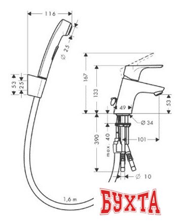 Смеситель с лейкой для биде Hansgrohe Focus E2 (31926 000) 2