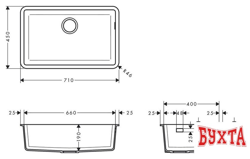 Кухонная мойка Hansgrohe S51 S510-U660 Zlewozmywak podblatowy 660 43432170 (черный графит) 3