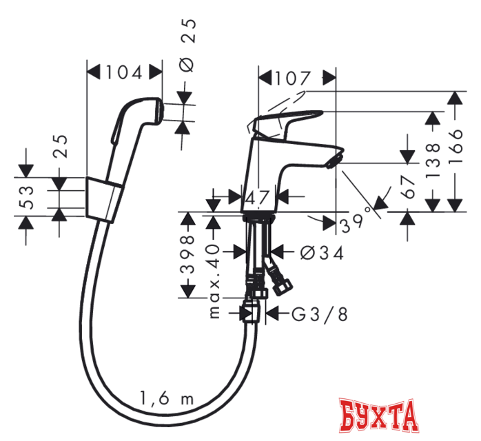 Смеситель с лейкой для биде Hansgrohe Logis 71290000 2