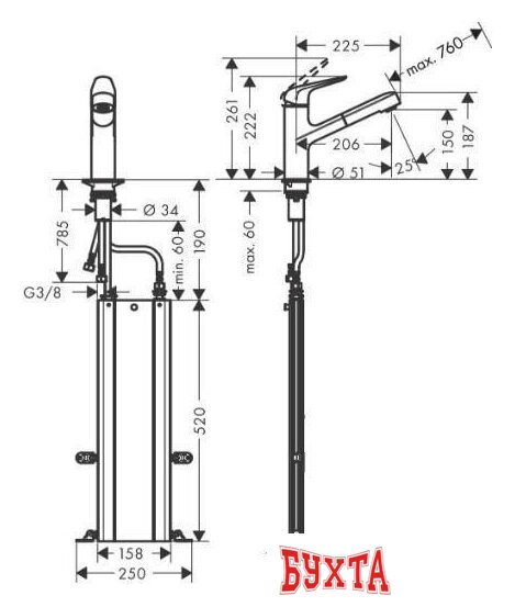 Смеситель Hansgrohe Focus M42 71829000 (стальной) 3