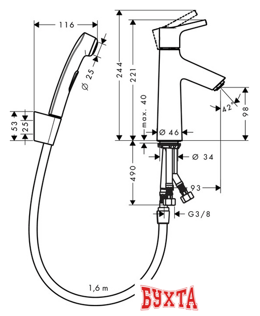 Смеситель с лейкой для биде Hansgrohe Talis S [72290000] 2