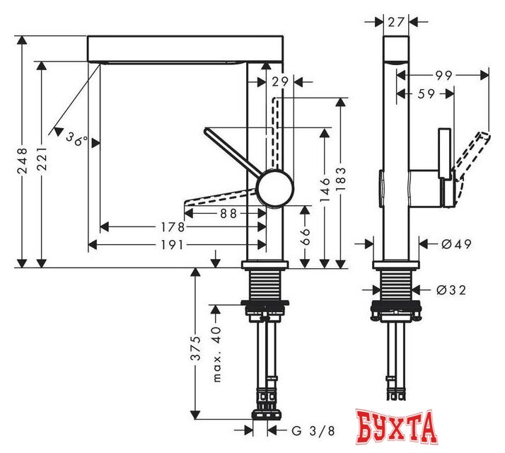 Смеситель Hansgrohe Finoris 76060670 2