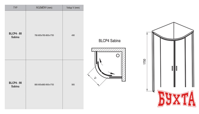 Душевой уголок Ravak Blix BLCP4 SABINA 90x90 (сатин/grape) 5