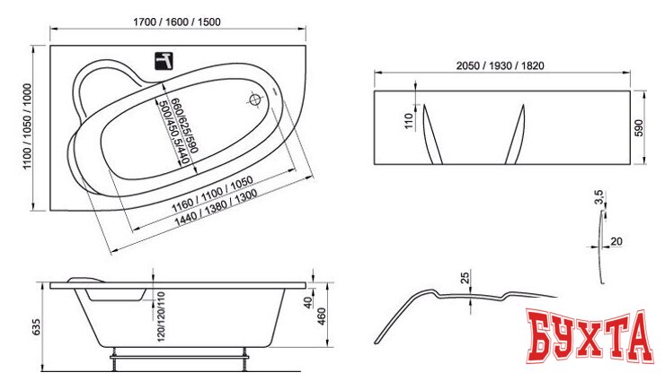 Ванна Ravak Asymmetric 170x110L C481000000 2
