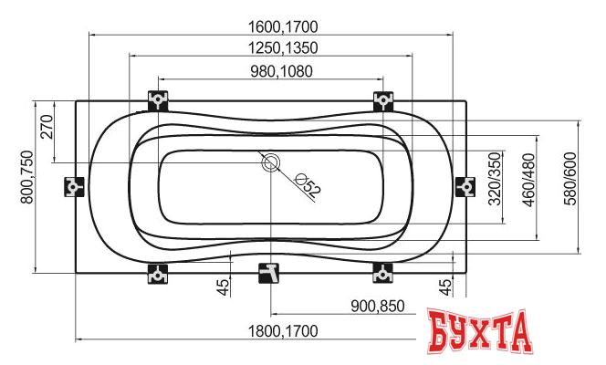 Ванна Ravak Campanula II 180x80 CB21000000 4